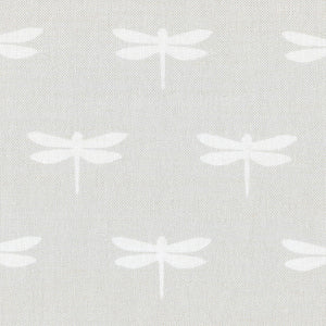 Dragonfly Linen Fabric - White On Millstone - Meg Morton