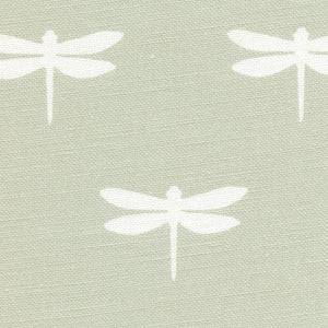 Dragonfly Linen Fabric - White On Soft Moss - Meg Morton