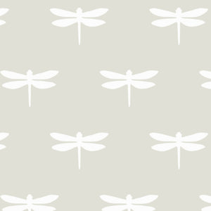 Dragonfly Wallpaper - White On Millstone - Meg Morton