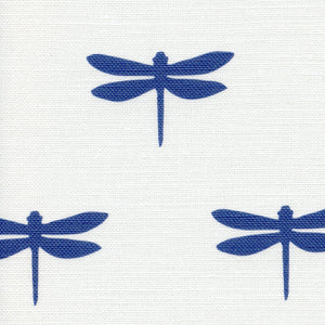 Dragonfly Linen Fabric - Durlston Blue On White - Meg Morton