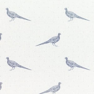 Fontmell Pheasant Linen Fabric - Flint On White - Meg Morton