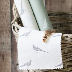 Fontmell Pheasant Linen Fabric - Flint On White - Meg Morton