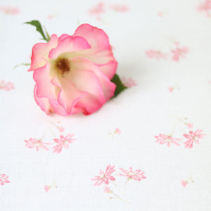 French Daisy Linen Fabric -Limoges Pink On White - Meg Morton