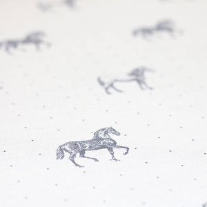 Country Horses Fabric - Dapple Grey On White - Meg Morton