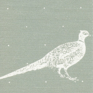 Large Fontmell Pheasant Linen Fabric - White On Lichen