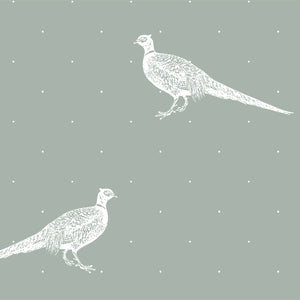 Fontmell Pheasant Wallpaper - White On Lichen